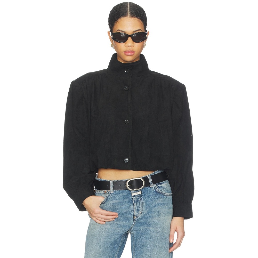 Lioness Luminous Jacket Noir Black Faux Suede Funnel Neck Cropped Size S